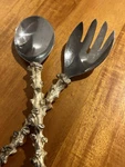 Coral Stem Salad Servers Set Of Spoon And Fork Silver Gold Color. Fixed Price $19.00.