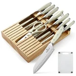 Knife Block Set 16PCS Stainless Steel White Wooden Noble Family In-drawer Rust. Fixed Price $104.99.