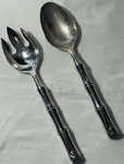 Stainless Steel Bamboo Handle Salad Serving Set Spoon Fork Mid Century. Fixed Price $19.77.