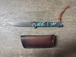 Drachenader Damascus Pocket Knife 8.97 Tanto Handmade Forged W/ Leather Sheath. Fixed Price $44.00.