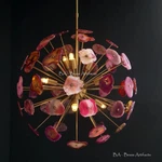1950 Century Brass Pink Agate Stone Urchin Sputnik Chandelier Vintage Stilnovo. Fixed Price $499.00.