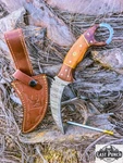 8.5" Damascus Steel Blade Hunting Knife Wood Handle With Leather Sheath. Fixed Price $34.99.