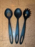 3 Tramontina Black Nylon Utensil Set Solid Spoon Slotted & Pasta Brazil Euc 11". Fixed Price $9.99.