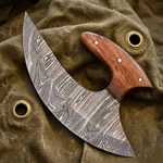 7" Damascus Blade Ulu Crescent Knife Encapsulated Tang Herb & Pizza Slicer. Fixed Price $26.62.