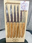 Jean Dubost Laguiole Steak Knives Box Set Of 6 Stainless Steel Blades Olivewood. Fixed Price $79.98.