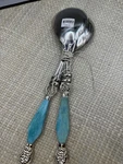 Anthropologie Serving Utensil Set Salad Spoon Blue Stone Inlay. Fixed Price $45.00.