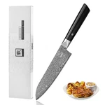 Zayiko Black Edition Damascus Santoku Knife 7.1-INCH Blade 67-LAYER VG10 Core. Fixed Price $212.01.
