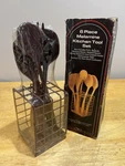 Vtg Brown Melamine Kitchen Utensils Rosti Set Of 6 With Metal Rack Nos. Fixed Price $62.99.
