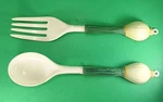 1970S French Onion Design Salad Servers Vintage Sagaform Leek Fork & Spoon. Fixed Price $15.00.