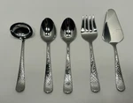 Hampton Silversmiths Stainless 5 Pc Serving Set Hammered Steel Ladle Spoon Fork. Fixed Price $31.45.