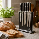 Schmidt Brothers 2-SIDED Knife Block 9.5 Hudson Black Piano Finish Steel Base. Fixed Price $40.00.