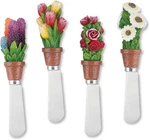 Flower Bouquet Cheese Spreaders Hand-painted Resin Handles W/ Stainless Steel. Fixed Price $40.59.