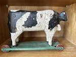 Wood Sculpture Cow On Wheels Quebec Artist Michel Fortin. Fixed Price $375.00.