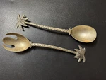 Vintage Godinger Silver Plate Salad Serving Fork & Spoon Set Palm Tree 13". Fixed Price $11.49.