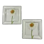 Set Of 2 - Villeroy & Boch Flora Daisy Blossoms 10 5/8 Square Dinner Plates. Fixed Price $49.95.