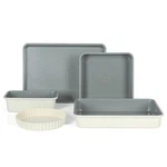 Sur La Table Kitchen Essential Carbon Steel 5-PIECE Bakeware Set, Linen White. Fixed Price $75.68.