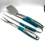 Cuisinart 3 Piece Stainless Steel Barbecue Tool Set Spatula Tongs Fork Teal. Fixed Price $15.77.