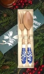 Blue Willow Porcelain & Wood Spoon Fork Serving Set Hakusan Chinoiserie Japan. Fixed Price $29.99.