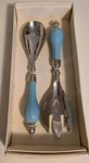 Julia Knight Salad Server Set 10" Turquoise Blue Ceramic Handle Silver-tone. Fixed Price $59.99.