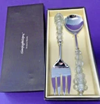 Simply Designz Salad Serving Set Fork Spoon Acrylic Beads Handles Silver Tone. Fixed Price $13.00.