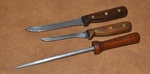 Set Of 3 Vintage Chicago Cutlery Knife Sharpener & 2 Wooden Handled Knives. Fixed Price $14.99.