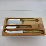 Laguiole Jean Dubost France 3 Pc Cheese Knife Set Horn Handles W/wood Tray. Fixed Price $29.99.