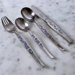 Wmf German Silverplate Childrens Vtg Floral Enamel Set 4 Spoons Fork Knife Mcm. Fixed Price $26.97.