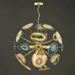 1950 Century Brass Green Agate Stone Urchin Sputnik Chandelier Vintage Stilnovo. Fixed Price $499.00.