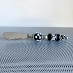 Mud Pie Beaded Cheese Spreader Knife Black & White Art Glass 7 1/2". Fixed Price $15.00.