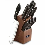 Oster Huxford 14 Piece Stainless Steel Cutlery Set Black Handles Wooden Block. Fixed Price $57.95.