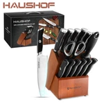 Haushof 15-PIECES Kitchen Knife Set Stainless Steel W/ Sharpener Rod &wood Block. Fixed Price $84.99.