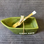 6 Cute Mud Pie Lake Life Olive Green Boat Dip Bowl And Oar Spreader Set Retreat. Fixed Price $16.00.