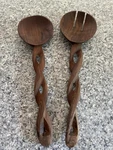 Carved African Wooden Salad Fork/spoon Server Set Twisted Handles Dark. Fixed Price $14.99.