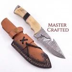 Customs Damascus Wolf Skinner Knife Handmade Bone Handle Full Tang Fixed Blad. Fixed Price $35.99.