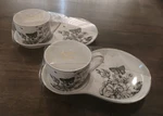 Set Of 2 Grace Teaware Porcelain Teacup W/ Snack Plate Moth And Flower Sketch. Fixed Price $40.00.