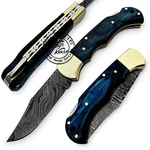 Blue Wood Handmade Damascus Pocket - Folding Hunting Knife, K.... Fixed Price $47.99.