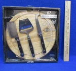 New Cheese Serving Set Global Decor Round Wooden Board 3 Cutting Slicing Knives. Fixed Price $27.99.