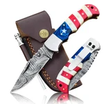 Damascus Steel Pocket Knife With Clip And Leather Sheath - Edc For Outd.... Fixed Price $60.03.