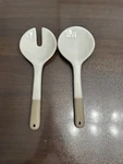 Hearth Magnolia Stoneware Salad Server Serving Tongs Spoon Set 8.75". Fixed Price $24.99.