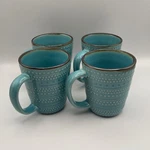 New American Atelier Tallulah Turquoise Dot Pattern Ceramic Coffee Mugs Set 4. Fixed Price $38.00.