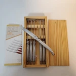 Wolfgang Puck 6 Piece Steak Knife Set Opaque Handle 4.5" Blade Wooden Gift Box. Fixed Price $23.71.