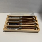 Sabatier French Set Of 4 La Guiole "the Bee" Spreader Knives Wooden Handle. Fixed Price $54.00.