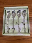 Handmade Appetizer Mini Spoons Set Of 4 Leaf Nickel Plated Brass New Box. Fixed Price $19.99.