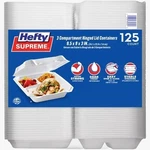 Hefty Supreme Foam 3-COMPARTMENT Hinged Lid Container Pack (125 Count). Fixed Price $25.49.