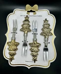 Christmas Tree Holiday Serving Side Appetizer Fork Set Of 4 New Made India. Fixed Price $10.96.