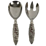 Vtg Godinger Silver Filigree Grape Handle Ruby Red Insert Serving Set Spoon Fork. Fixed Price $58.98.