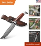 Drachenader 10.5" Damascus Hunting Knife VG10 Core Bowie With African Ro. Fixed Price $73.68.