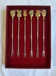 6 Vintage Bombay Silver Holiday Appetizer Cocktail Picks Forks Sticks From 2002. Fixed Price $18.00.