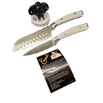 Emeril Piece White Knife Set Santoku 3.5" Paring, Sharpener Forged Steel. Fixed Price $14.98.