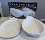 Stoneware 2PC Serving Set White Embossed Pineapple Bowl & Platter Open Box. Fixed Price $49.99.